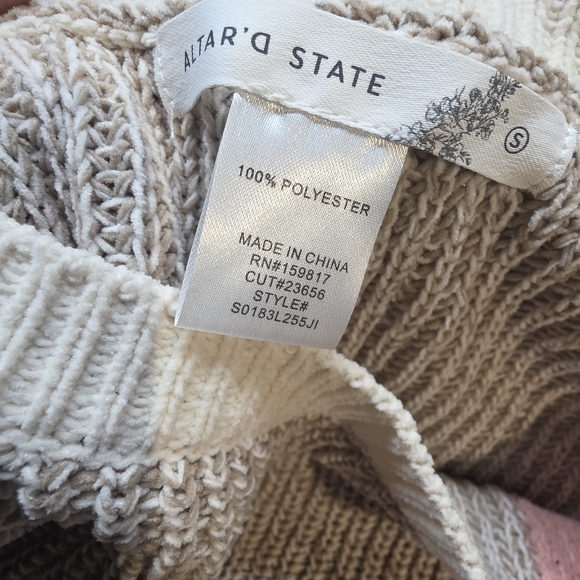 Altar'd State Patchwork Sweater - Pink, Cream, Brown Size M PTP 25 Length 16 - Picture 2 of 4